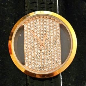 BEAUTIFUL SEE THROUGH WITH SIMULATED DIAMONDS WATCH WITH BLACK LEATHER STRAP